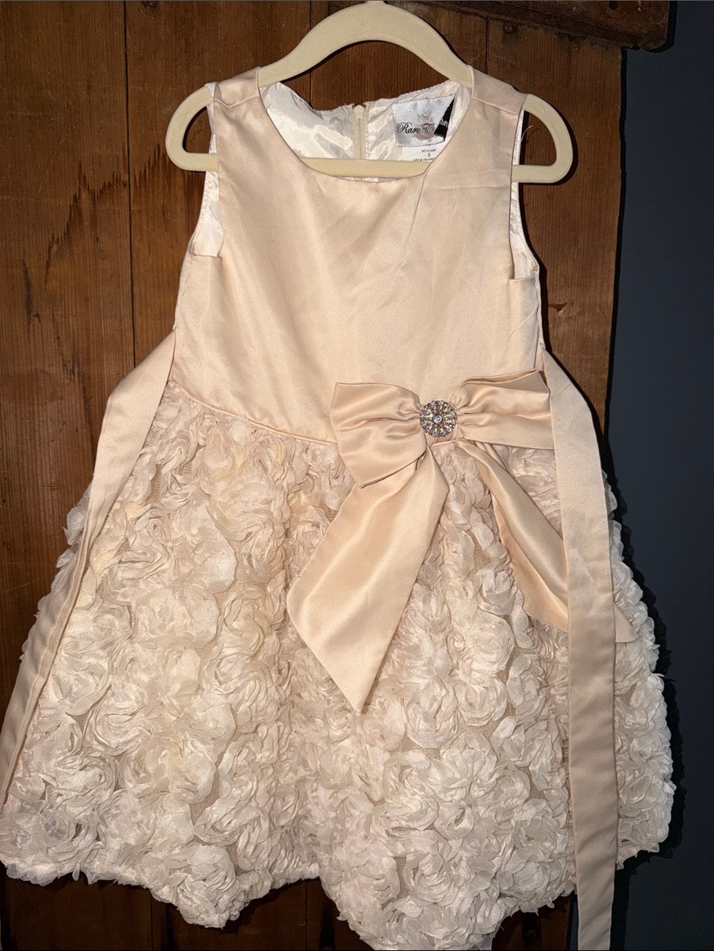 Petite Party Girls' Ivory Floral Rosette Dress with Bow